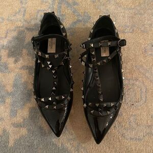 Valentino Garavani Rockstud Patent Caged Ballet Black Patent Leather size 40